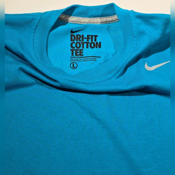 Nike Dri-Fit Cotton T-Shirt Blue Turquoise Silver Training 336494-424 Men Large - Picture 3 of 6